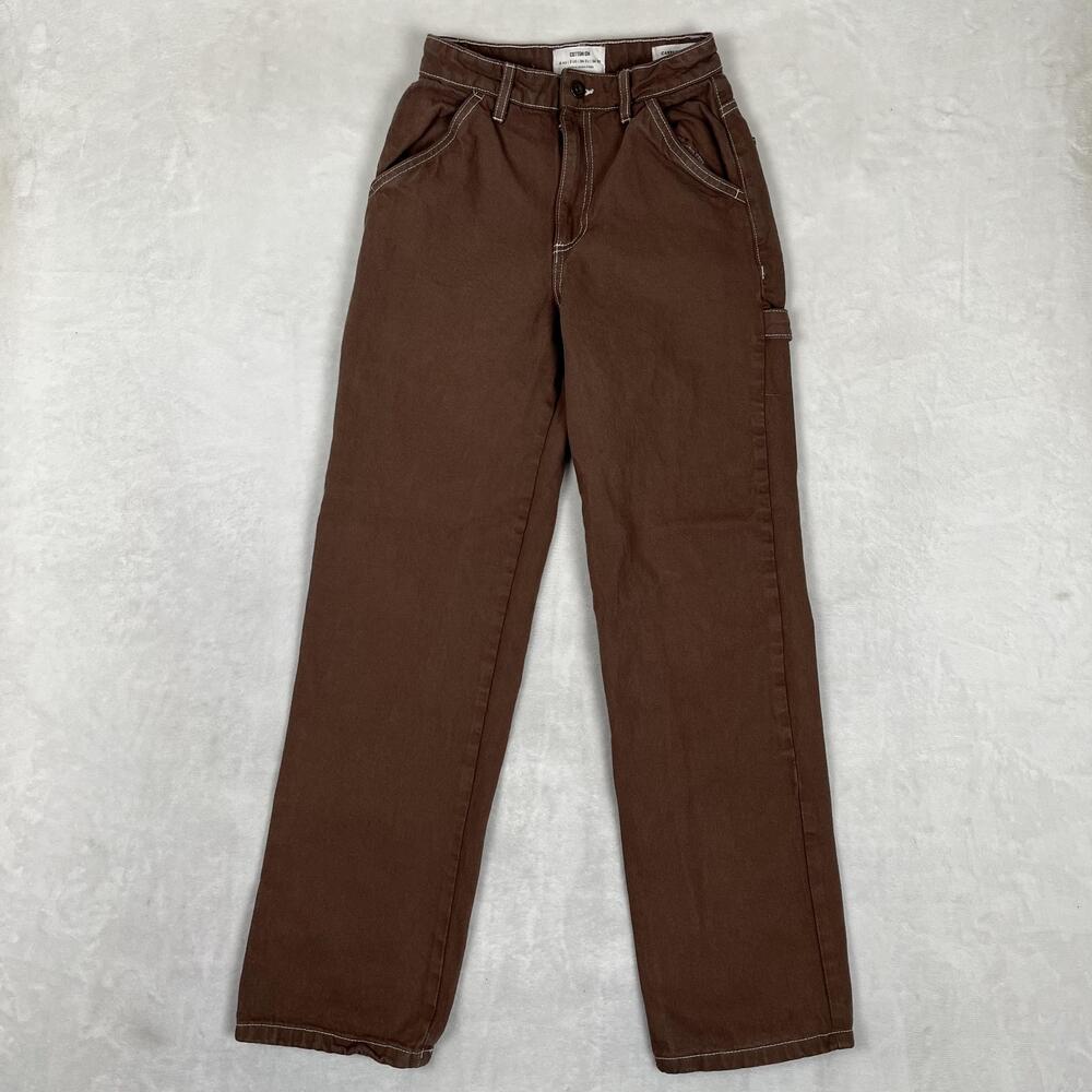 Cotton On Carpenter Jeans Womens 2 Brown Relaxed Straight Workwear Denim